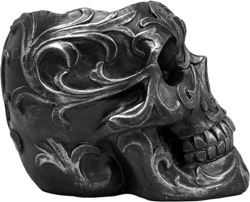 DWK Skull Victorian Gothic Decorative Pen Holder | Goth Office Supplies and Black Desk Organizers and Accessories | Gothic Halloween Desk Decorations - 5" - Image 2